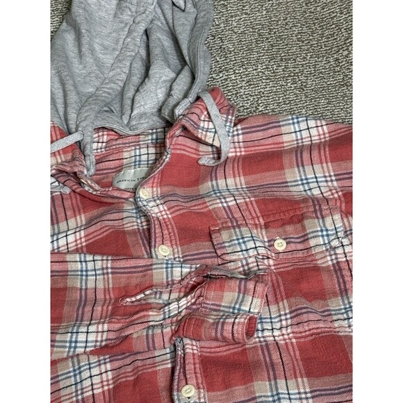 American Eagle Super Soft Flannel Shacket Mens XL Hooded Red Plaid Cotton - Picture 2 of 7